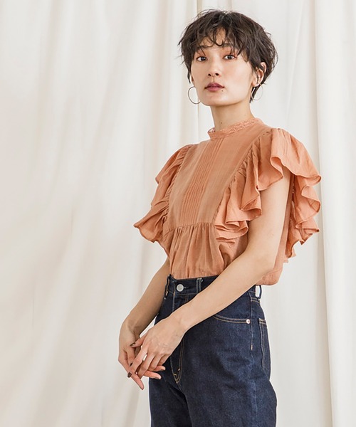 CIENA（シエナ）の「レース衿フリルピンタックブラウス（シャツ/ブラウス・レディース・ブラック/オフホワイト/オレンジ・FREE）」の6枚目の写真