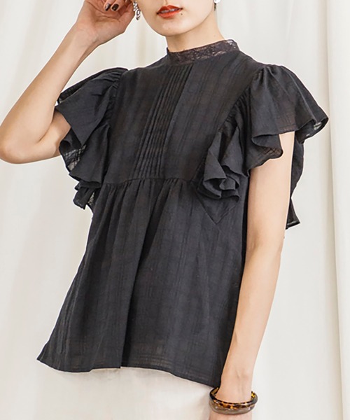 CIENA（シエナ）の「レース衿フリルピンタックブラウス（シャツ/ブラウス・レディース・ブラック/オフホワイト/オレンジ・FREE）」の7枚目の写真