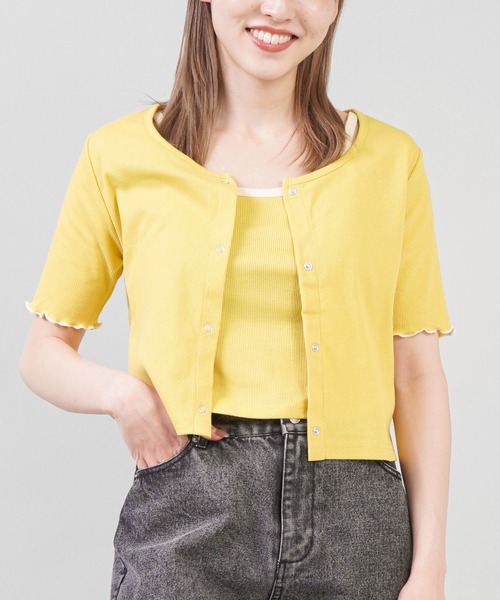 SPINNS(スピンズ)の「【セットアイテム】キャミソール+5分袖メロウカーディガン(その他トップス・レディース・ブラック/ホワイト/ブルー/イエロー・ONESIZE)」の4枚目の写真