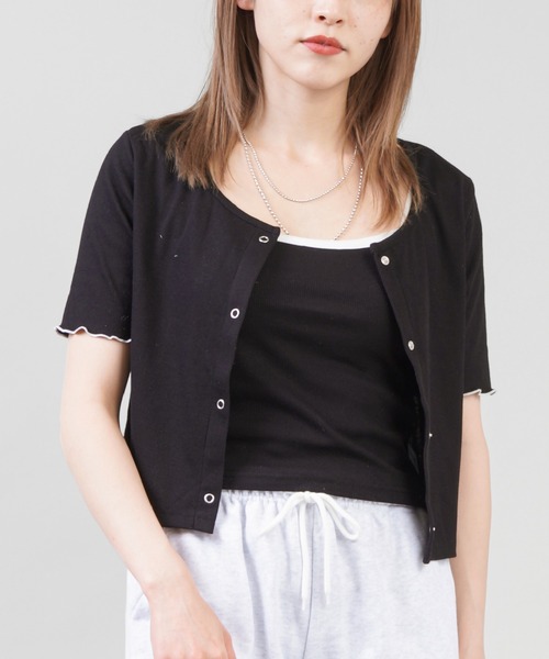 SPINNS(スピンズ)の「【セットアイテム】キャミソール+5分袖メロウカーディガン(その他トップス・レディース・ブラック/ホワイト/ブルー/イエロー・ONESIZE)」の3枚目の写真