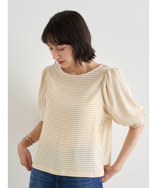 earth music&ecology（アースミュージックアンドエコロジー）の「ギンガムショートスリーブプルオーバー ＊（Tシャツ/カットソー・レディース・ブラック/レッド/イエロー・FREE）」の6枚目の写真