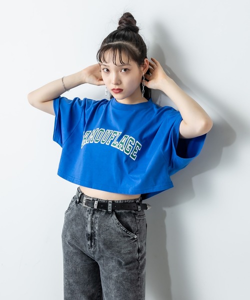 RASVOA(ラスボア)の「カレッジロゴクロップドワイドTシャツ(Tシャツ/カットソー・レディース・ブラック/オフホワイト/ブルー/グリーン・FREE)」の12枚目の写真