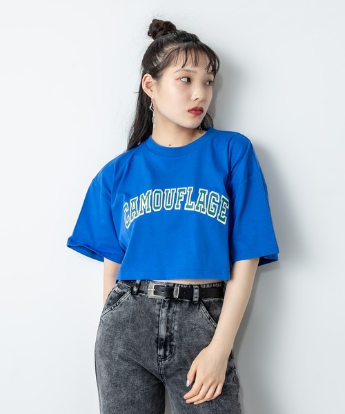 RASVOA(ラスボア)の「カレッジロゴクロップドワイドTシャツ(Tシャツ/カットソー・レディース・ブラック/オフホワイト/ブルー/グリーン・FREE)」の8枚目の写真