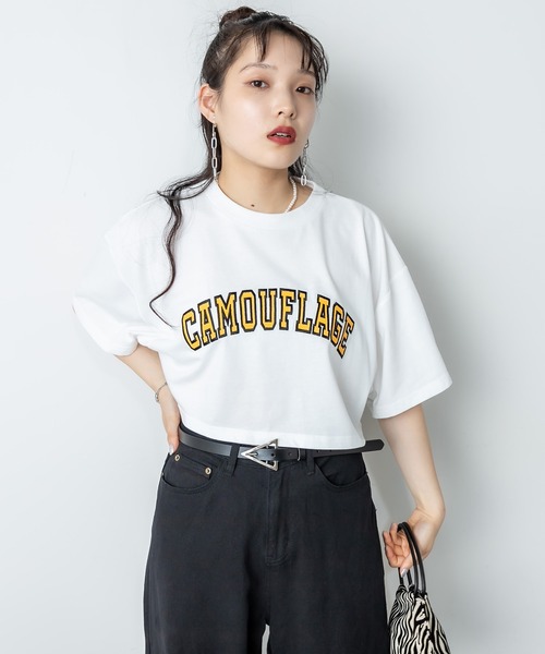 RASVOA(ラスボア)の「カレッジロゴクロップドワイドTシャツ(Tシャツ/カットソー・レディース・ブラック/オフホワイト/ブルー/グリーン・FREE)」の21枚目の写真