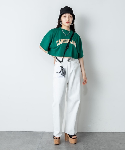 RASVOA(ラスボア)の「カレッジロゴクロップドワイドTシャツ(Tシャツ/カットソー・レディース・ブラック/オフホワイト/ブルー/グリーン・FREE)」の10枚目の写真