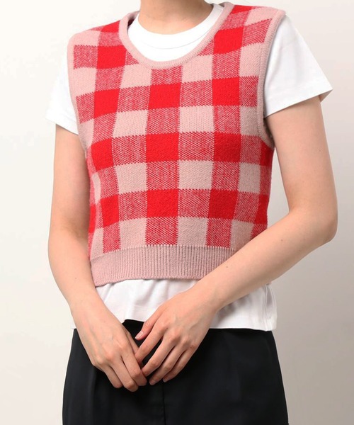 fd style(エフディ スタイル)の「【Chuzchuz】ジャガードラウンドVネックベスト(ベスト・レディース・ブラック/ベージュ/ピンク・FREE)」の3枚目の写真