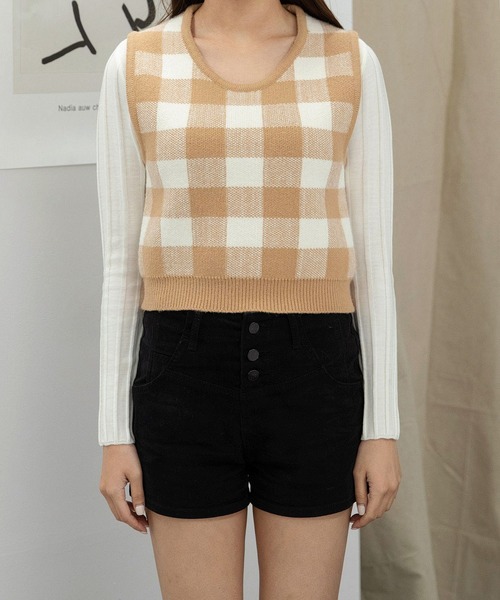 fd style(エフディ スタイル)の「【Chuzchuz】ジャガードラウンドVネックベスト(ベスト・レディース・ブラック/ベージュ/ピンク・FREE)」の5枚目の写真