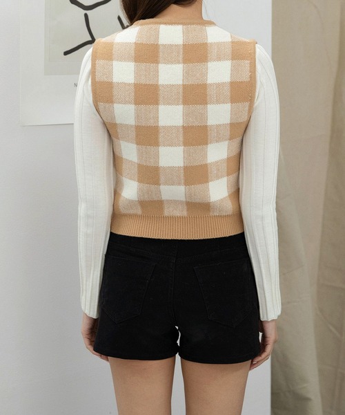 fd style(エフディ スタイル)の「【Chuzchuz】ジャガードラウンドVネックベスト(ベスト・レディース・ブラック/ベージュ/ピンク・FREE)」の7枚目の写真