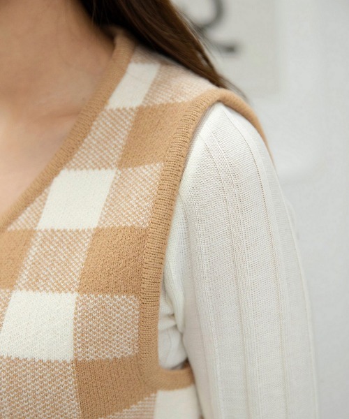 fd style(エフディ スタイル)の「【Chuzchuz】ジャガードラウンドVネックベスト(ベスト・レディース・ブラック/ベージュ/ピンク・FREE)」の8枚目の写真