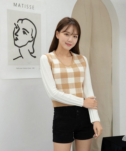 fd style(エフディ スタイル)の「【Chuzchuz】ジャガードラウンドVネックベスト(ベスト・レディース・ブラック/ベージュ/ピンク・FREE)」の11枚目の写真