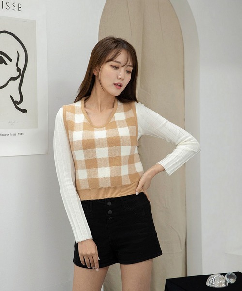 fd style(エフディ スタイル)の「【Chuzchuz】ジャガードラウンドVネックベスト(ベスト・レディース・ブラック/ベージュ/ピンク・FREE)」の12枚目の写真