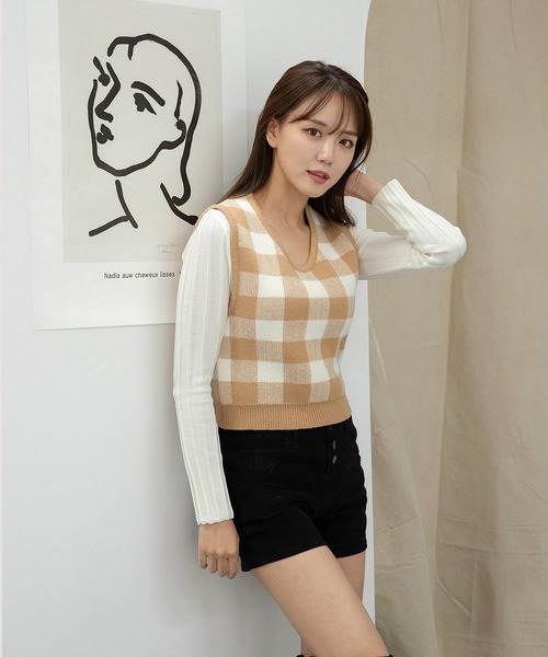 fd style(エフディ スタイル)の「【Chuzchuz】ジャガードラウンドVネックベスト(ベスト・レディース・ブラック/ベージュ/ピンク・FREE)」の16枚目の写真