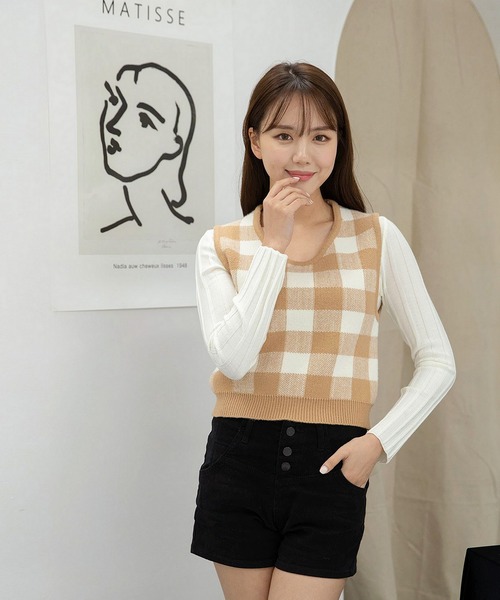 fd style(エフディ スタイル)の「【Chuzchuz】ジャガードラウンドVネックベスト(ベスト・レディース・ブラック/ベージュ/ピンク・FREE)」の19枚目の写真