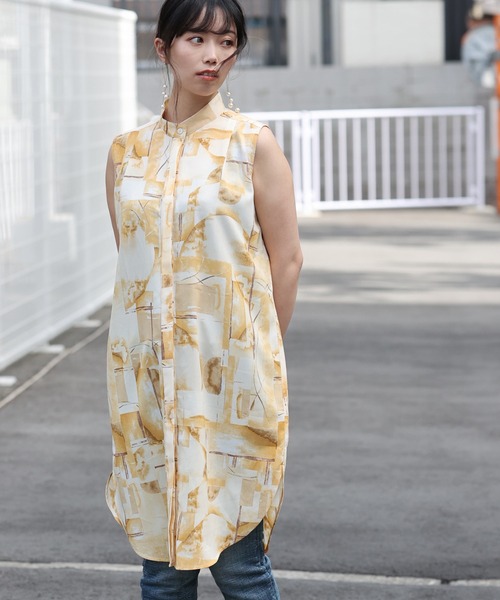 ARCANUM DESIGN（アルカナムデザイン）の「ARL　幾何学柄ノースリーブハーフシャツ（シャツ/ブラウス・レディース・グレー/イエロー/オレンジ・FREE）」の14枚目の写真