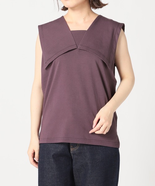 SLOBE IENA(スローブイエナ)の「セーラーカラーノースリーブカットソー【手洗い可能】◆(Tシャツ/カットソー・レディース・ブラック/ブラック系その他/パープル・FREE)」の20枚目の写真