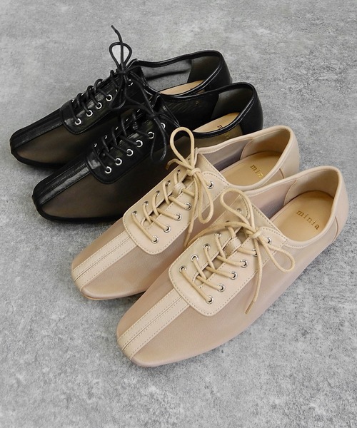 minia(ミニア)の「チュール×PUコンビのレースアップシューズ ◆(ドレスシューズ・レディース・ブラック/ベージュ・LL/M/S/L)」の16枚目の写真