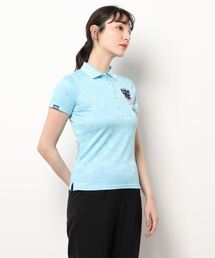 FILA GOLF/フィラゴルフ 総柄 ロゴジャガード 衿ライン 半袖ポロシャツ/吸汗速乾 UVカット/ゴルフウェア/レディース