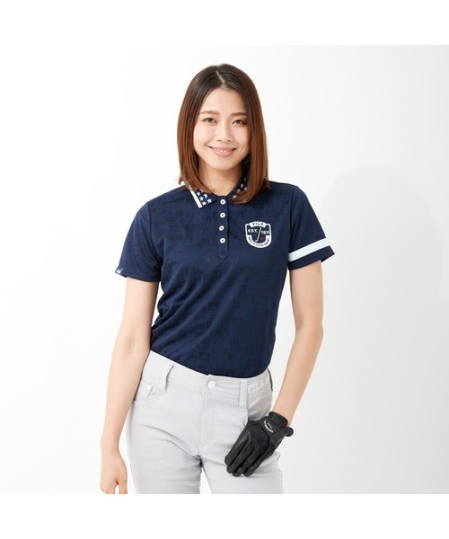 Fila Golf フィラゴルフ 総柄 ロゴジャガード 衿ライン 半袖ポロシャツ 吸汗速乾 Uvカット ゴルフウェア レディース ポロシャツ Fila フィラ のファッション通販 Zozotown