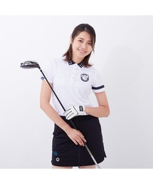 FILA GOLF/フィラゴルフ 総柄 ロゴジャガード 衿ライン 半袖ポロシャツ/吸汗速乾 UVカット/ゴルフウェア/レディース