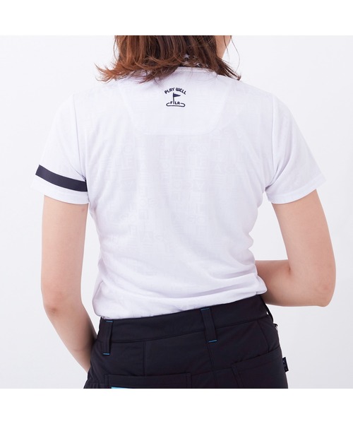 FILA（フィラ）の「FILA GOLF/フィラゴルフ 総柄 ロゴジャガード 衿ライン 半袖ポロシャツ/吸汗速乾 UVカット/ゴルフウェア/レディース（ポロシャツ・レディース・ネイビー/ホワイト/ピンク/ブルー・L/M/LL/S）」の15枚目の写真
