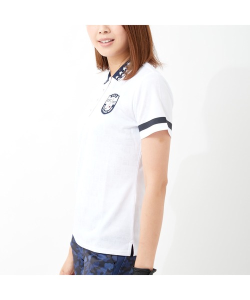 FILA（フィラ）の「FILA GOLF/フィラゴルフ 総柄 ロゴジャガード 衿ライン 半袖ポロシャツ/吸汗速乾 UVカット/ゴルフウェア/レディース（ポロシャツ・レディース・ネイビー/ホワイト/ピンク/ブルー・L/M/LL/S）」の20枚目の写真