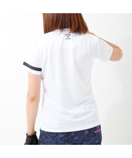 FILA（フィラ）の「FILA GOLF/フィラゴルフ 総柄 ロゴジャガード 衿ライン 半袖ポロシャツ/吸汗速乾 UVカット/ゴルフウェア/レディース（ポロシャツ・レディース・ネイビー/ホワイト/ピンク/ブルー・L/M/LL/S）」の18枚目の写真