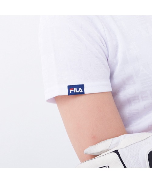 FILA（フィラ）の「FILA GOLF/フィラゴルフ 総柄 ロゴジャガード 衿ライン 半袖ポロシャツ/吸汗速乾 UVカット/ゴルフウェア/レディース（ポロシャツ・レディース・ネイビー/ホワイト/ピンク/ブルー・L/M/LL/S）」の11枚目の写真