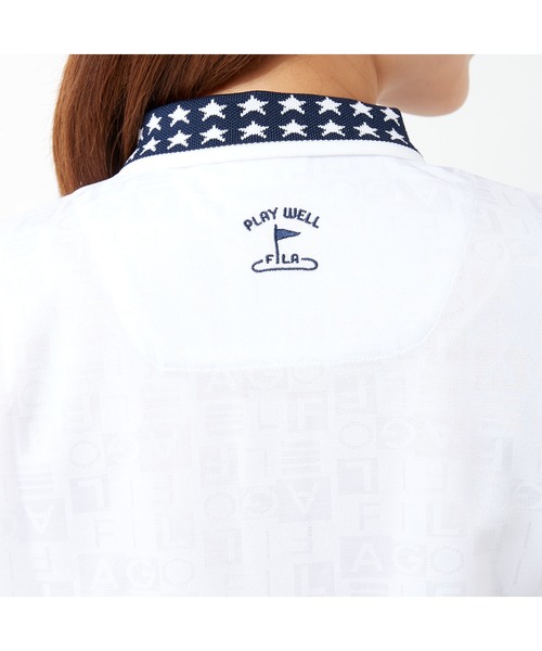 FILA（フィラ）の「FILA GOLF/フィラゴルフ 総柄 ロゴジャガード 衿ライン 半袖ポロシャツ/吸汗速乾 UVカット/ゴルフウェア/レディース（ポロシャツ・レディース・ネイビー/ホワイト/ピンク/ブルー・L/M/LL/S）」の10枚目の写真