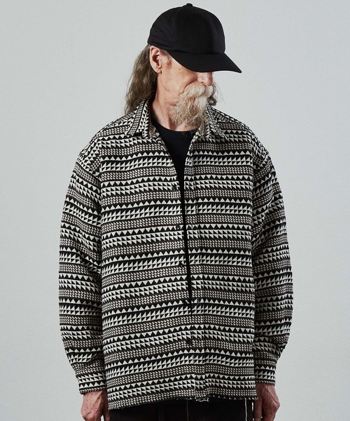 UNSELDs（アンセルズ）の「【UNSELDs アンセルズ】ゴブランカットオフシャツ［セットアップ対応］（シャツ/ブラウス・メンズ・ベージュ/ホワイト×ブラック・L/M）」の5枚目の写真