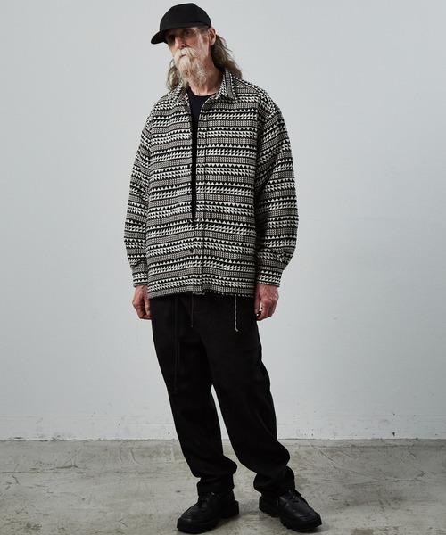 UNSELDs（アンセルズ）の「【UNSELDs アンセルズ】ゴブランカットオフシャツ［セットアップ対応］（シャツ/ブラウス・メンズ・ベージュ/ホワイト×ブラック・L/M）」の12枚目の写真