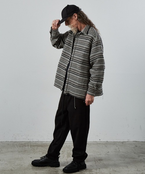 UNSELDs（アンセルズ）の「【UNSELDs アンセルズ】ゴブランカットオフシャツ［セットアップ対応］（シャツ/ブラウス・メンズ・ベージュ/ホワイト×ブラック・L/M）」の11枚目の写真