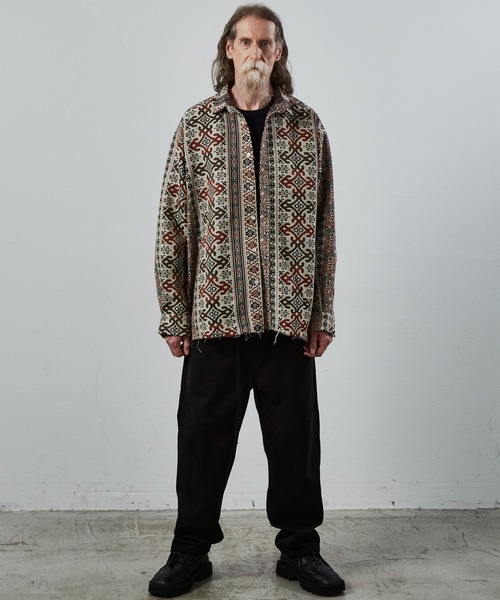 UNSELDs（アンセルズ）の「【UNSELDs アンセルズ】ゴブランカットオフシャツ［セットアップ対応］（シャツ/ブラウス・メンズ・ベージュ/ホワイト×ブラック・L/M）」の21枚目の写真