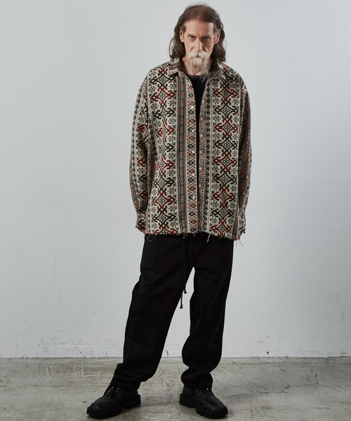 UNSELDs（アンセルズ）の「【UNSELDs アンセルズ】ゴブランカットオフシャツ［セットアップ対応］（シャツ/ブラウス・メンズ・ベージュ/ホワイト×ブラック・L/M）」の19枚目の写真