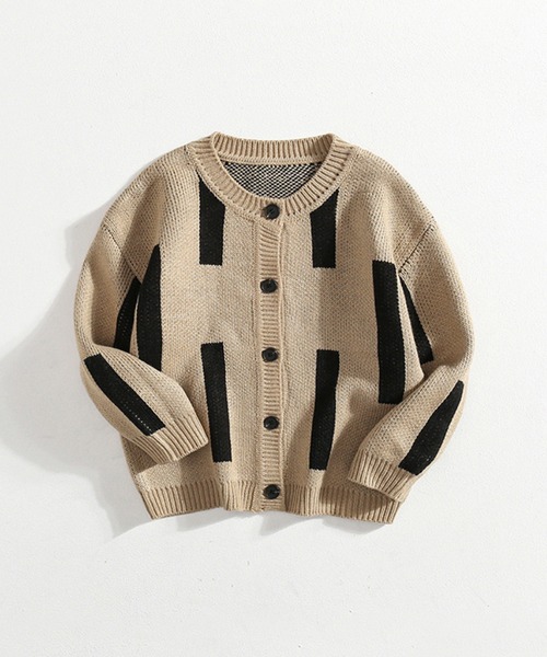 aimoha（アイモハ）の「【aimoha-KIDS-】【新作】韓国子供服 幾何学模様ニット風ジャケット（カーディガン/ボレロ・キッズ・ブラック/ベージュ/イエロー/ブラック系その他・120/130/140/110/90/100）」の4枚目の写真