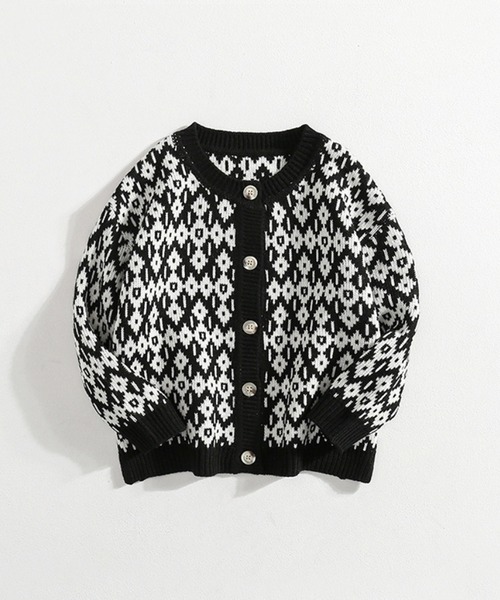aimoha（アイモハ）の「【aimoha-KIDS-】【新作】韓国子供服 幾何学模様ニット風ジャケット（カーディガン/ボレロ・キッズ・ブラック/ベージュ/イエロー/ブラック系その他・120/130/140/110/90/100）」の3枚目の写真