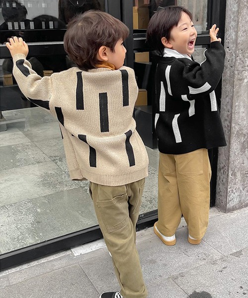 aimoha（アイモハ）の「【aimoha-KIDS-】【新作】韓国子供服 幾何学模様ニット風ジャケット（カーディガン/ボレロ・キッズ・ブラック/ベージュ/イエロー/ブラック系その他・120/130/140/110/90/100）」の5枚目の写真