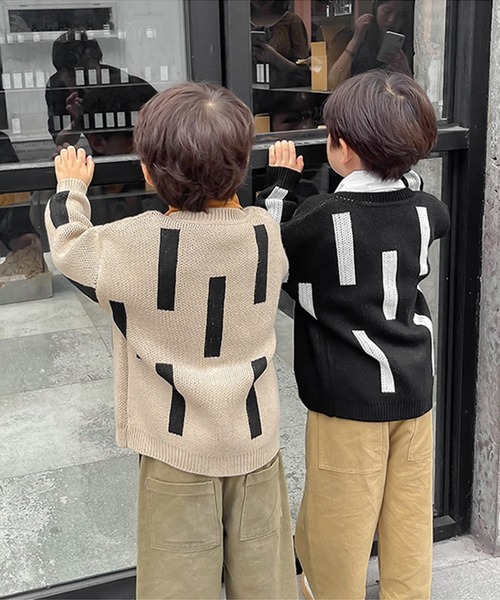 aimoha（アイモハ）の「【aimoha-KIDS-】【新作】韓国子供服 幾何学模様ニット風ジャケット（カーディガン/ボレロ・キッズ・ブラック/ベージュ/イエロー/ブラック系その他・120/130/140/110/90/100）」の7枚目の写真