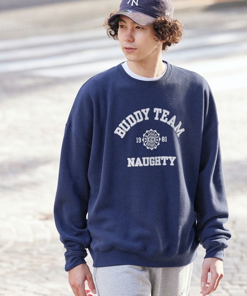 BARK MANHATTAN（バークマンハッタン）の「オーバーサイズ 裏起毛 カレッジロゴデザイン プルオーバースウェット（スウェット・メンズ・ネイビー系/グレー系その他2/ブラック系その他/ホワイト系その他2/グリーン系その他2/グレー系その他/ブラック系その他2/ホワイト系その他/グリーン系その他/ネイビー系2・M/L）」の9枚目の写真