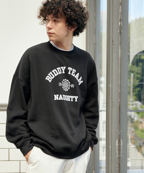 BARK MANHATTAN（バークマンハッタン）の「オーバーサイズ 裏起毛 カレッジロゴデザイン プルオーバースウェット（スウェット・メンズ・ネイビー系/グレー系その他2/ブラック系その他/ホワイト系その他2/グリーン系その他2/グレー系その他/ブラック系その他2/ホワイト系その他/グリーン系その他/ネイビー系2・M/L）」の4枚目の写真