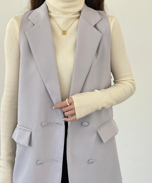 emi+（エミプラス）の「ロングベストジャケット（ベスト・レディース・ブラック/キャメル/カーキ/ネイビー/ブラウン/グレー・M/L/XL）」の16枚目の写真