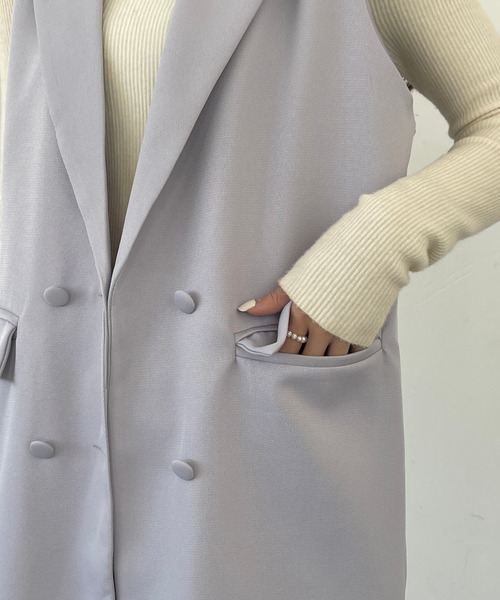 emi+（エミプラス）の「ロングベストジャケット（ベスト・レディース・ブラック/キャメル/カーキ/ネイビー/ブラウン/グレー・M/L/XL）」の15枚目の写真