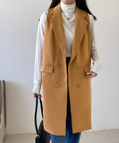 emi+（エミプラス）の「ロングベストジャケット（ベスト・レディース・ブラック/キャメル/カーキ/ネイビー/ブラウン/グレー・M/L/XL）」の14枚目の写真