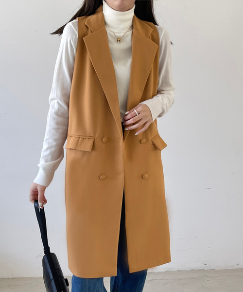 emi+（エミプラス）の「ロングベストジャケット（ベスト・レディース・ブラック/キャメル/カーキ/ネイビー/ブラウン/グレー・M/L/XL）」の13枚目の写真