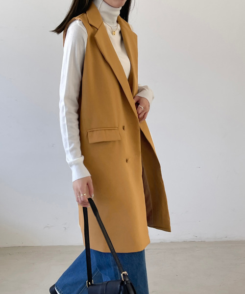 emi+（エミプラス）の「ロングベストジャケット（ベスト・レディース・ブラック/キャメル/カーキ/ネイビー/ブラウン/グレー・M/L/XL）」の12枚目の写真