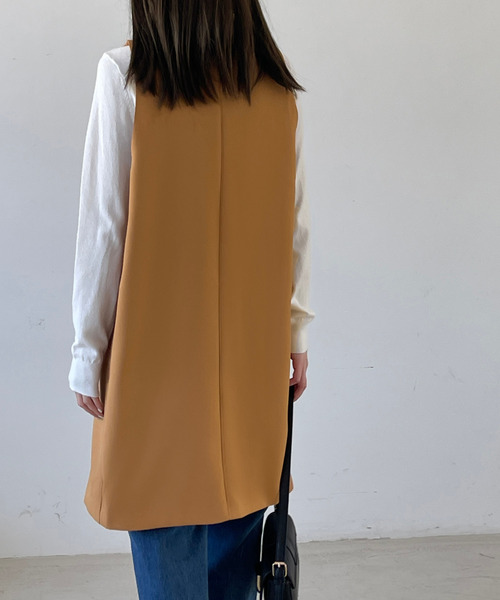 emi+（エミプラス）の「ロングベストジャケット（ベスト・レディース・ブラック/キャメル/カーキ/ネイビー/ブラウン/グレー・M/L/XL）」の11枚目の写真