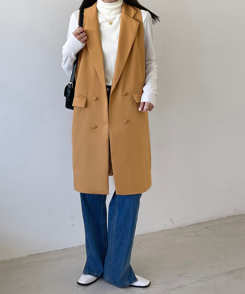 emi+（エミプラス）の「ロングベストジャケット（ベスト・レディース・ブラック/キャメル/カーキ/ネイビー/ブラウン/グレー・M/L/XL）」の10枚目の写真