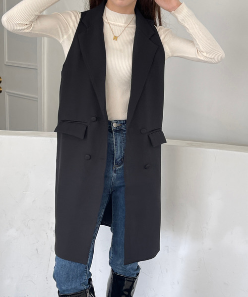 emi+（エミプラス）の「ロングベストジャケット（ベスト・レディース・ブラック/キャメル/カーキ/ネイビー/ブラウン/グレー・M/L/XL）」の20枚目の写真