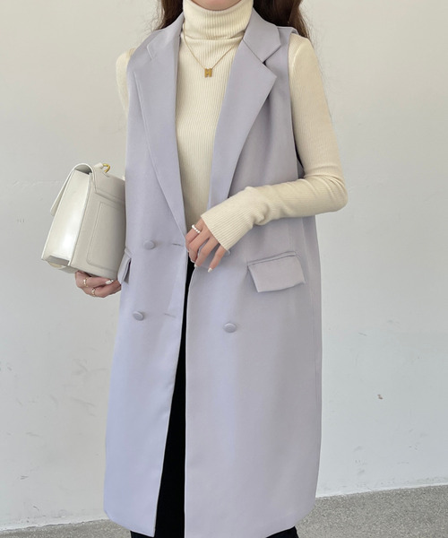 emi+（エミプラス）の「ロングベストジャケット（ベスト・レディース・ブラック/キャメル/カーキ/ネイビー/ブラウン/グレー・M/L/XL）」の19枚目の写真