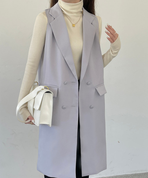 emi+（エミプラス）の「ロングベストジャケット（ベスト・レディース・ブラック/キャメル/カーキ/ネイビー/ブラウン/グレー・M/L/XL）」の18枚目の写真