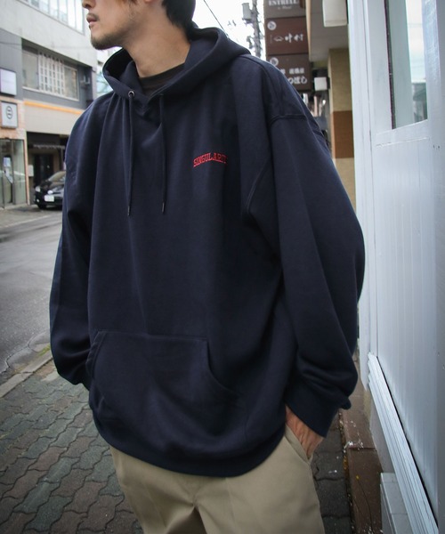 ZIP FIVE（ジップファイブ）の「【ZIP FIVE】【肉厚】 ビッグシルエット バックメッセージプリント＆英字ワンポイント プルパーカー（パーカー・メンズ・アイボリー系/ベージュ/カーキ/ブルー系/ホワイト系1/オートミール/イエロー系/ブラック/マスタード/ベージュ系/ホワイト系/グレー/ブルー/ネイビー系/ホワイト/グレー系/ブラック系/ダークグリーン/アイボリー/ネイビー・X-LARGE/MEDIUM/LARGE）」の17枚目の写真